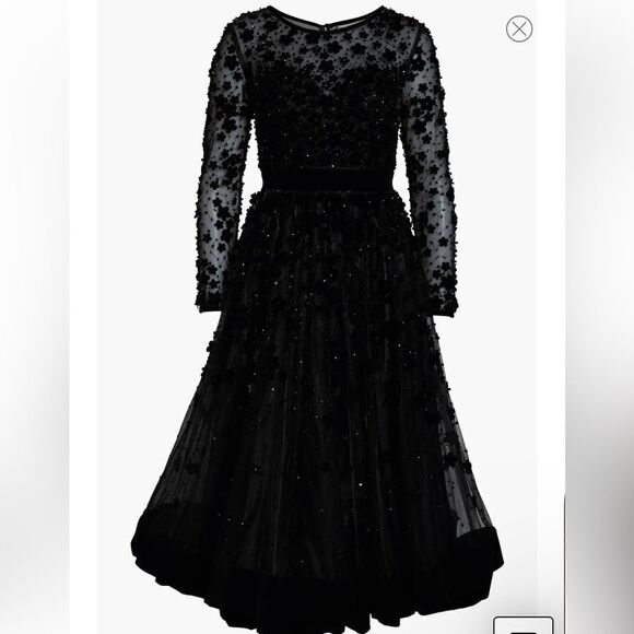 MAC DUGGAL EMBELLISHED ILLUSION HIGH NECK LONG SLEEVE FIT & FLARE - Picture 6 of 14